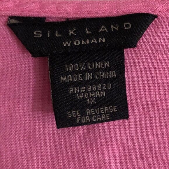 Silkland 100% Linen Embroidered Tunic Womens Sz 1X Pink V-Neck Flare Sleeve Boho - Picture 4 of 14